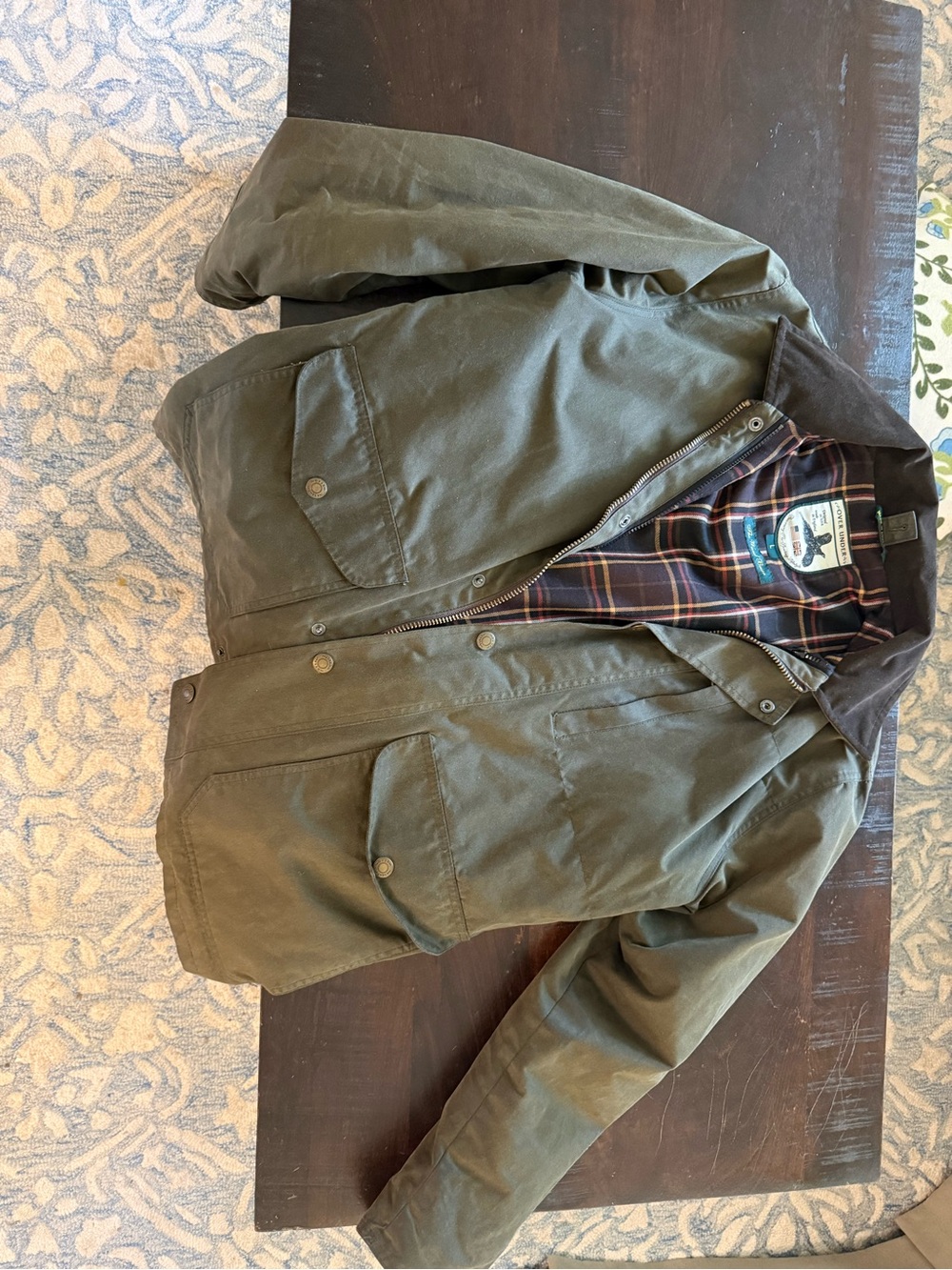 Waxed Olive Field Jacket with Corduroy Collar - Picture 2 of 4
